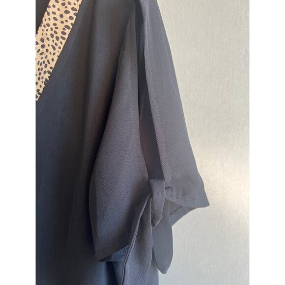 Shein Sheer Slit Tie Sleeve V Neck Leopard Print Chiffon Blouse Womens Size L - Picture 3 of 7
